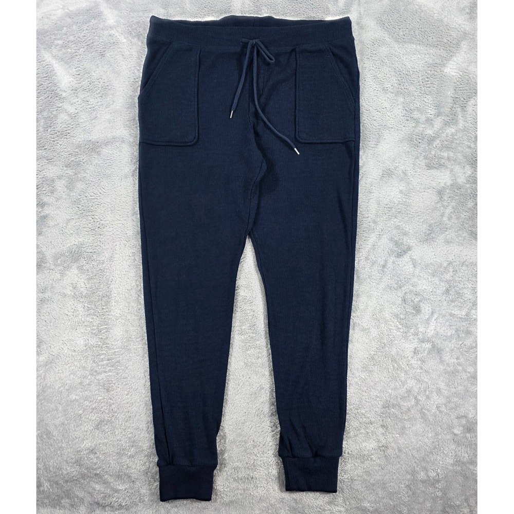 French Connection Ribbed Knit Drawstring Joggers Navy Blue Lg Women Loungewear